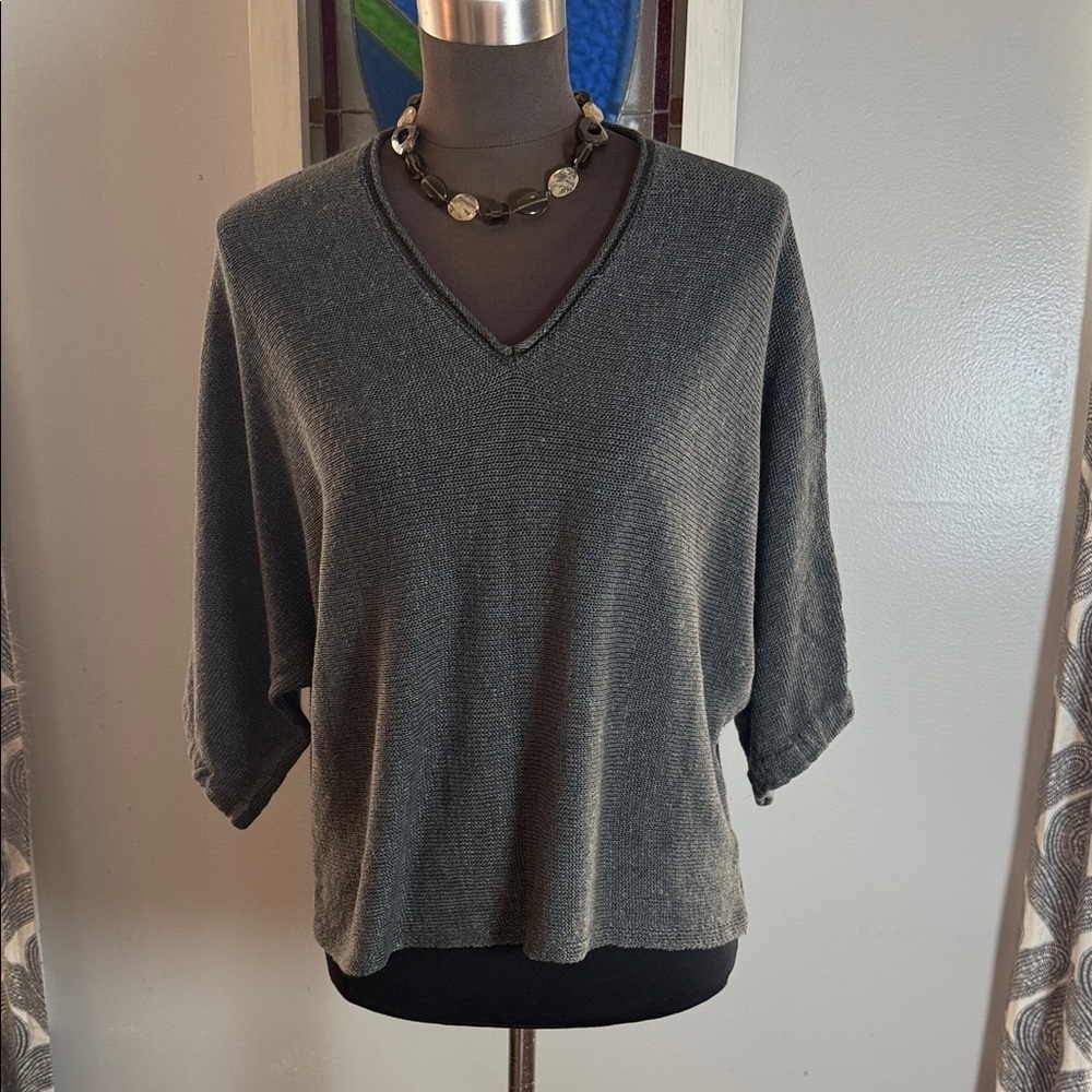 Poetry 100% Linen Lightweight Knit Short Sleeve V Neck Sweater